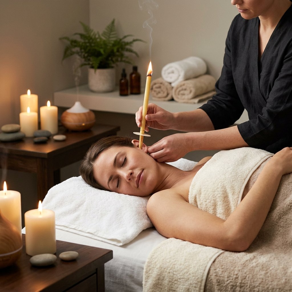Ear candling therapy session spa