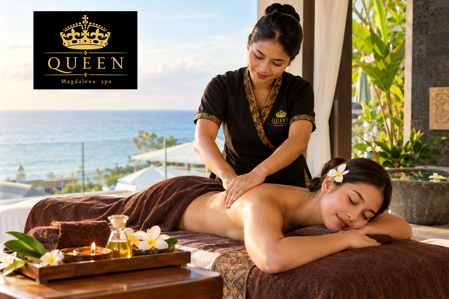 Home Massage & Spa Nusa Dua with professional therapist providing a relaxing treatment at a luxury tropical resort in Bali
