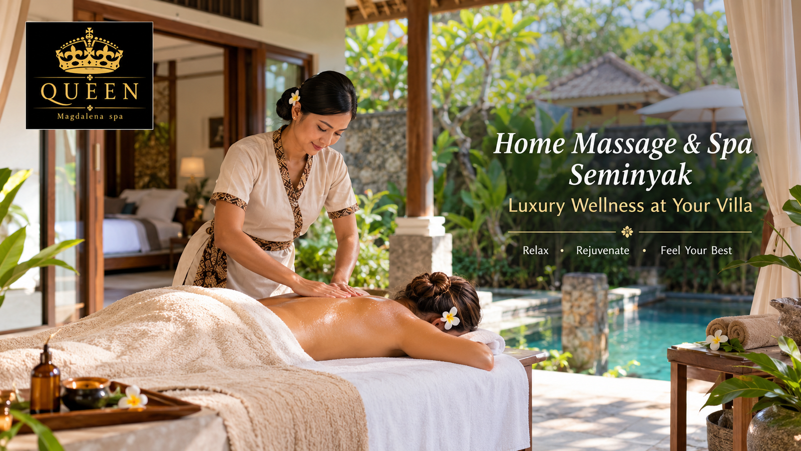 Home Massage & Spa Seminyak providing a relaxing Bali Massage treatment at a private villa in Seminyak